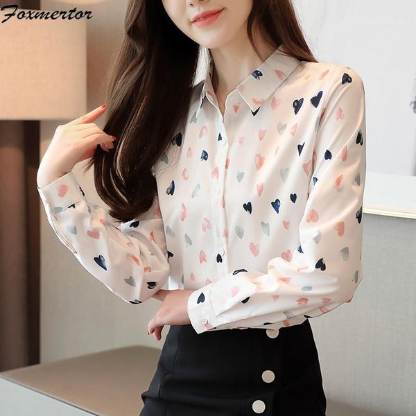 women's blouses & shirts women blouse 2021 spring autumn love pattern shirt female long sleeved korean casual chiffon lapel blusas, White
women's blouses & shirts women blouse 2021 spring autumn love pattern shirt female long sleeved korean casual chiffon lapel blusas, White