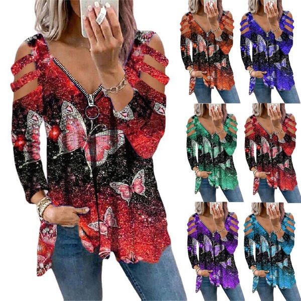 autumn and winter new wish cross-border women's t-shirt casual v-neck butterfly print zipper long-sleeved women, White
autumn and winter new wish cross-border women's t-shirt casual v-neck butterfly print zipper long-sleeved women, White