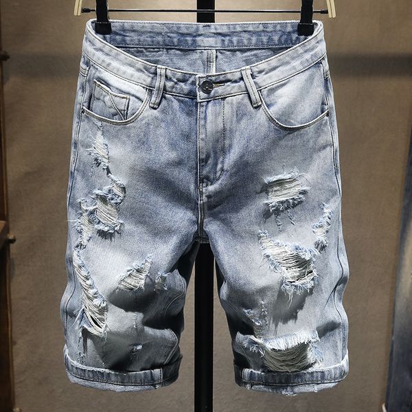 shorts summer men light blue vintage wash distressed ripped hole denim short hip hop streetwear straight biker plus size 38, White;black
shorts summer men light blue vintage wash distressed ripped hole denim short hip hop streetwear straight biker plus size 38, White;black