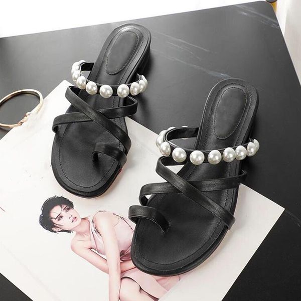 designer fashion pearl slippers summer women's sandals comfortable and casual fairy style temperament beach flat shoes, Black
designer fashion pearl slippers summer women's sandals comfortable and casual fairy style temperament beach flat shoes, Black