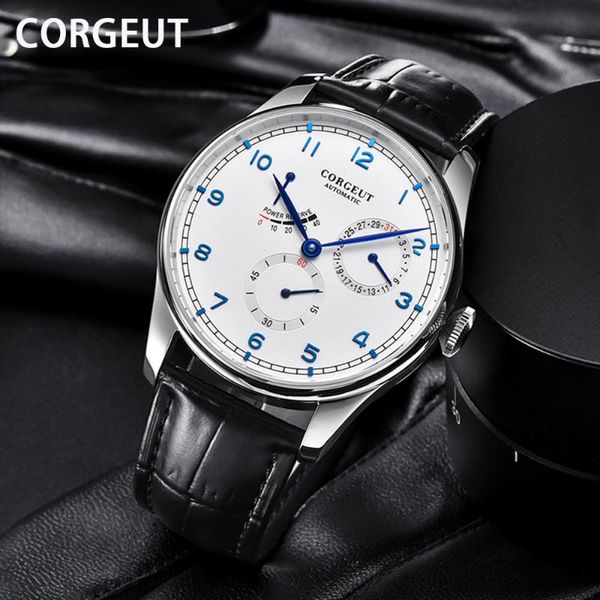 wristwatches corgeut 42mm men's mechanical watch stainless silvery case white dial date leather strap power reserve automatic, Slivery;brown
wristwatches corgeut 42mm men's mechanical watch stainless silvery case white dial date leather strap power reserve automatic, Slivery;brown