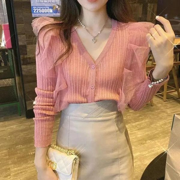 women's sweaters ewsfv 2021 early fall pink v-neck mesh stitching cardigan sweater design sense of niche top, White;black
women's sweaters ewsfv 2021 early fall pink v-neck mesh stitching cardigan sweater design sense of niche top, White;black