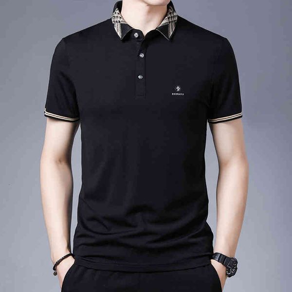 men polo silk loose fitting short sleeve t-shirt for young and middle-aged, White;black
men polo silk loose fitting short sleeve t-shirt for young and middle-aged, White;black