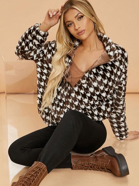 houndstooth pattern drop shoulder flannel jacket d5ua#, Black;brown
houndstooth pattern drop shoulder flannel jacket d5ua#, Black;brown