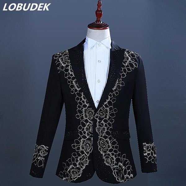 men's suits & blazers men red black crystals embroidery suit jackets formal stage clothing male singer host costume wedding performance, White;black
men's suits & blazers men red black crystals embroidery suit jackets formal stage clothing male singer host costume wedding performance, White;black