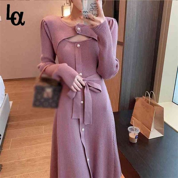 spring knitted dress women casual long sleeve button elegant midi sweater female office 210519, Black;gray
spring knitted dress women casual long sleeve button elegant midi sweater female office 210519, Black;gray