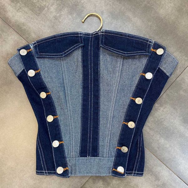 fabpop design sleeveless strapless patchwork color multi buttons denim tank women crop stylish gb934 210709, White
fabpop design sleeveless strapless patchwork color multi buttons denim tank women crop stylish gb934 210709, White