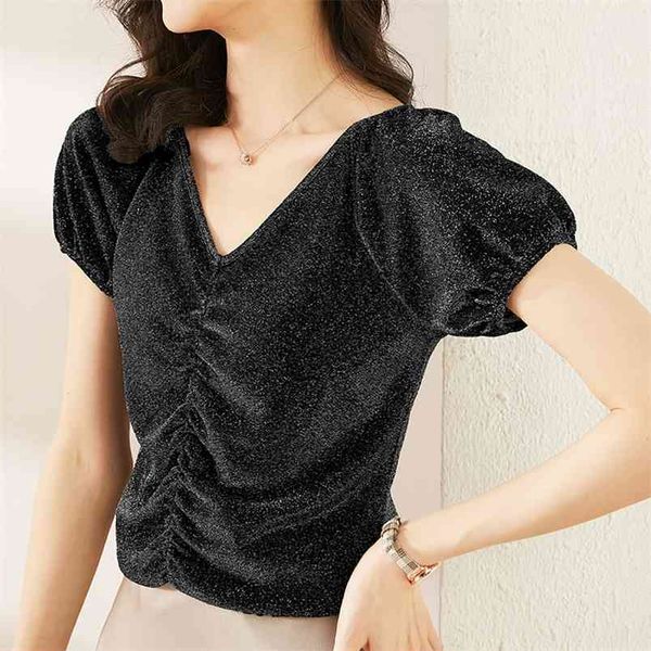 fashion bright silk t-shirt women's summer short sleeve half flash pleated yarn design 210507, White
fashion bright silk t-shirt women's summer short sleeve half flash pleated yarn design 210507, White