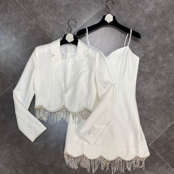 spring arrivals solid color suspender tassel dress street style suit coat two piece set mz621 210525, White
spring arrivals solid color suspender tassel dress street style suit coat two piece set mz621 210525, White