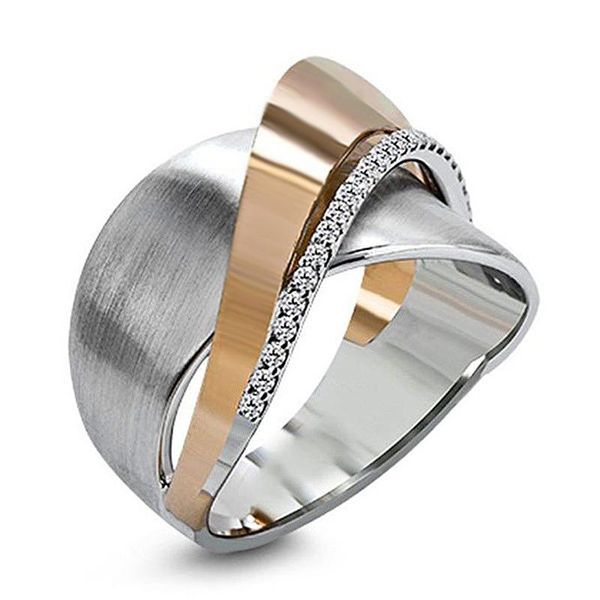 wedding rings ustar geometric crossing bowknot finger for women men jewelry cz crystal rose gold/silver wide female anel, Slivery;golden