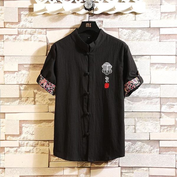 men's casual shirts summer cotton linen short sleeve chinese style buckle embroidery shirt streetwear loose, White;black
men's casual shirts summer cotton linen short sleeve chinese style buckle embroidery shirt streetwear loose, White;black