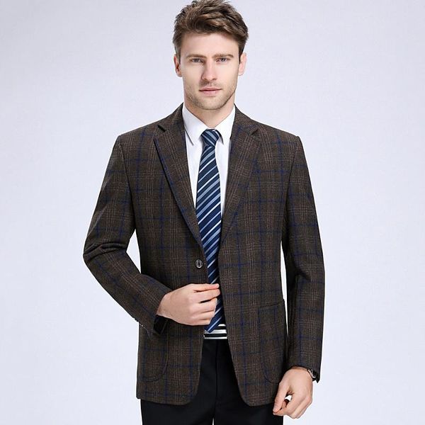 men's suits & blazers autumn winter men plaid wool blend navy blue gray coffee checked pattern smart casual tweed suit jacket male outf, White;black
men's suits & blazers autumn winter men plaid wool blend navy blue gray coffee checked pattern smart casual tweed suit jacket male outf, White;black