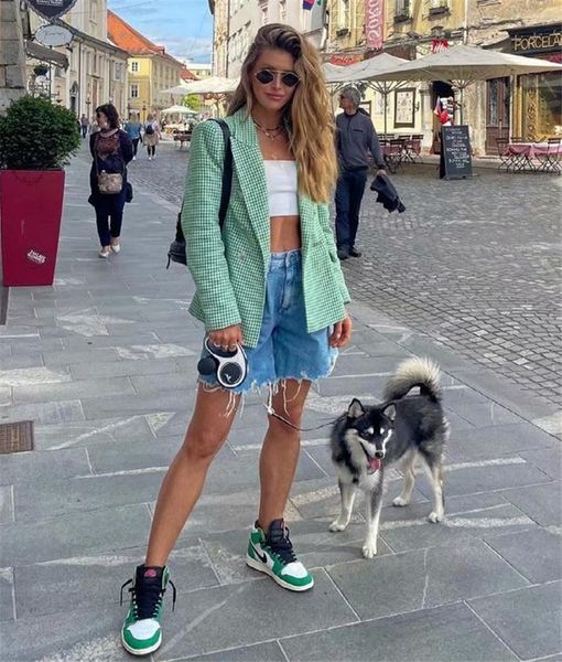 women's suits & blazers woman casual green plaid blazer coat 2021 spring female high street ladies houndstooth coats, White;black
women's suits & blazers woman casual green plaid blazer coat 2021 spring female high street ladies houndstooth coats, White;black