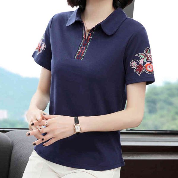 women's t-shirt shintimes england style cotton 2021 summer floral embroidery t shirt women turn-down collar woman clothes tee femme zw, White
women's t-shirt shintimes england style cotton 2021 summer floral embroidery t shirt women turn-down collar woman clothes tee femme zw, White