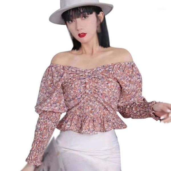 women's blouses & shirts vintage sweet floral puff sleeve chiffon shirt women slash neck and blouse spring summer female elegant to, White
women's blouses & shirts vintage sweet floral puff sleeve chiffon shirt women slash neck and blouse spring summer female elegant to, White