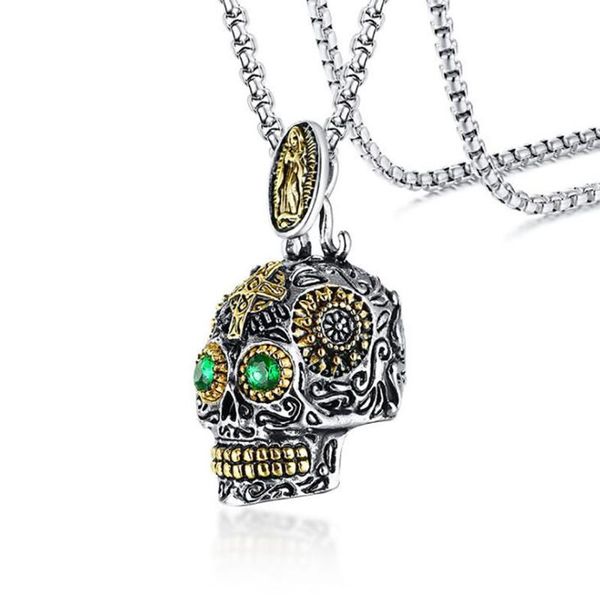 chains stainless steel vintage religious virgin mary mexican candy skeleton green stone eyes pendant necklace jewelry gift for him, Silver
chains stainless steel vintage religious virgin mary mexican candy skeleton green stone eyes pendant necklace jewelry gift for him, Silver