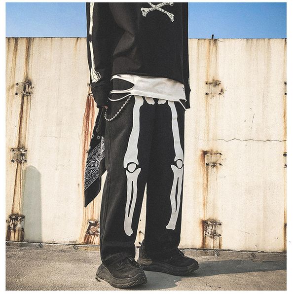 men's skull black denim 2021 streetwear hip hop harem waist pants jeans overalls, Blue
men's skull black denim 2021 streetwear hip hop harem waist pants jeans overalls, Blue