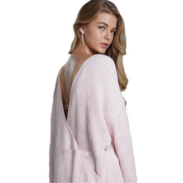 women's sweaters wkoud pink fashion deep v-neck backless knitted pullovers cross solid ol sweater streetwear y8063, White;black
women's sweaters wkoud pink fashion deep v-neck backless knitted pullovers cross solid ol sweater streetwear y8063, White;black
