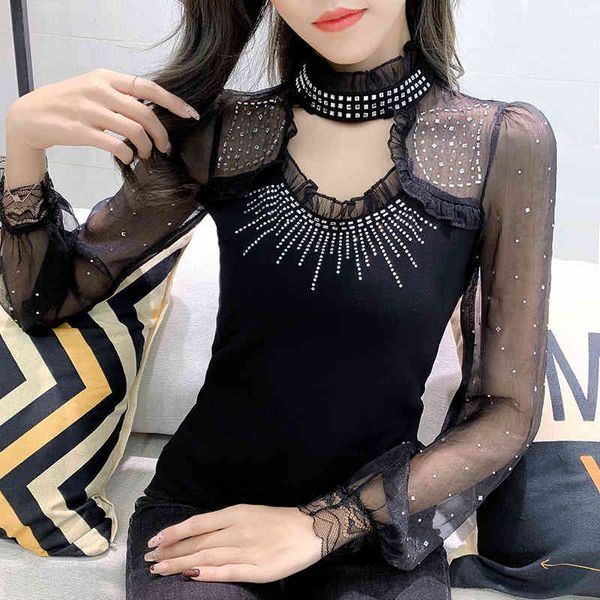 women's t-shirt spring korean clothes t-shirt hollow out patchwork diamonds lace women ropa mujer bottoming shirt tees t, White
women's t-shirt spring korean clothes t-shirt hollow out patchwork diamonds lace women ropa mujer bottoming shirt tees t, White