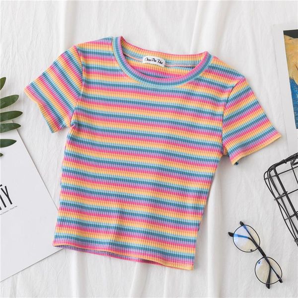 shirt women rainbow striped slim fit t harajuku tshirt summer short sleeve korean feminina clothes women's t-shirt, White
shirt women rainbow striped slim fit t harajuku tshirt summer short sleeve korean feminina clothes women's t-shirt, White