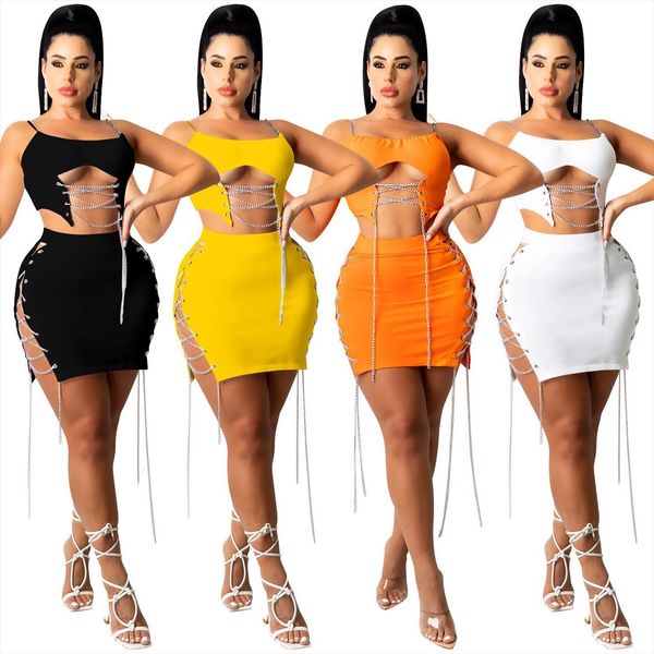 hollow out 2 piece women tracksuits set outfits fashion solid lace up chain cami and mini skirt summer casual, Gray
hollow out 2 piece women tracksuits set outfits fashion solid lace up chain cami and mini skirt summer casual, Gray