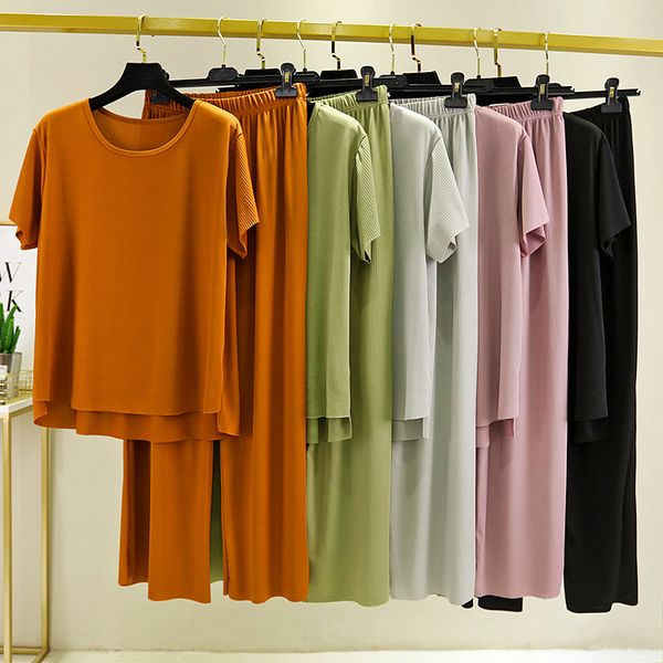 new summer sleeping suits female cotton round ne short-sleeved two-piece set wide leg pants casual suit pijama 2 pieces setby, Black;red
new summer sleeping suits female cotton round ne short-sleeved two-piece set wide leg pants casual suit pijama 2 pieces setby, Black;red