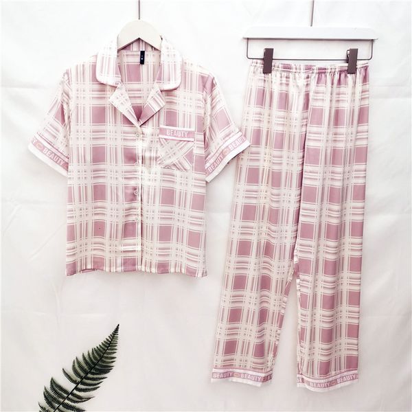 women's sleepwear summer pajamas ice silk short-sleeved trousers simple suit plaid ins jzjr, Black;red
women's sleepwear summer pajamas ice silk short-sleeved trousers simple suit plaid ins jzjr, Black;red