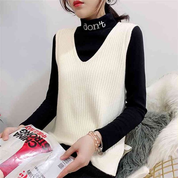 v-neck knitted vest women's korean style solid color waistcoat loose striped slim sweater coat 210427, Black;white
v-neck knitted vest women's korean style solid color waistcoat loose striped slim sweater coat 210427, Black;white