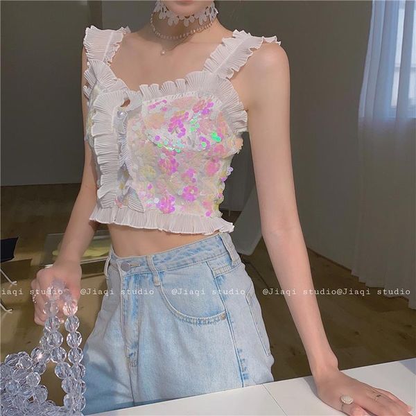 women's tanks & camis sleeveless ruffles off shoulder sequined summer clothing club crop ladies spaghetti strap backless tees, White
women's tanks & camis sleeveless ruffles off shoulder sequined summer clothing club crop ladies spaghetti strap backless tees, White