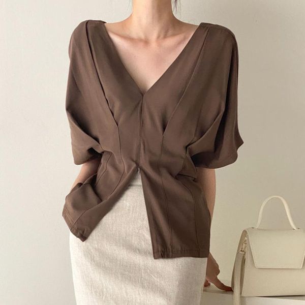 women's blouses & shirts korejpaa women shirt 2021 summer korean fashion chic style elegant deep v-neck pleated design slim short sleev, White
women's blouses & shirts korejpaa women shirt 2021 summer korean fashion chic style elegant deep v-neck pleated design slim short sleev, White