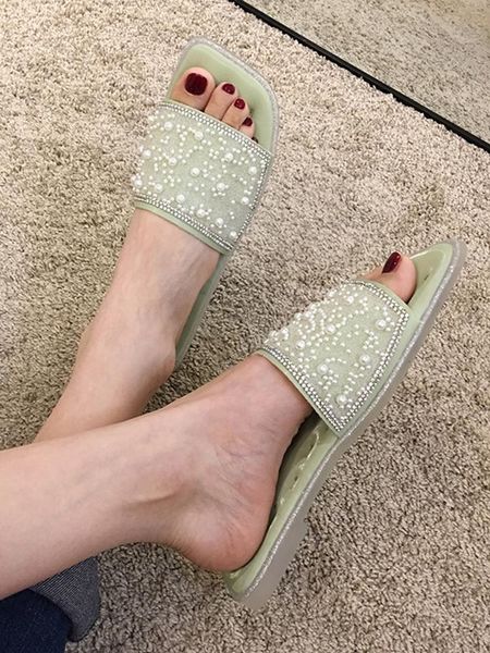 slippers women's shoes outdoor 2021 summer fashion square head pearl soft bottom flat, Black
slippers women's shoes outdoor 2021 summer fashion square head pearl soft bottom flat, Black