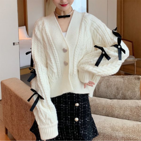 knits knit women thick cardigans autumn winter sweater coat v-neck two buttons bows long sleeve cardigan jacket, White
knits knit women thick cardigans autumn winter sweater coat v-neck two buttons bows long sleeve cardigan jacket, White