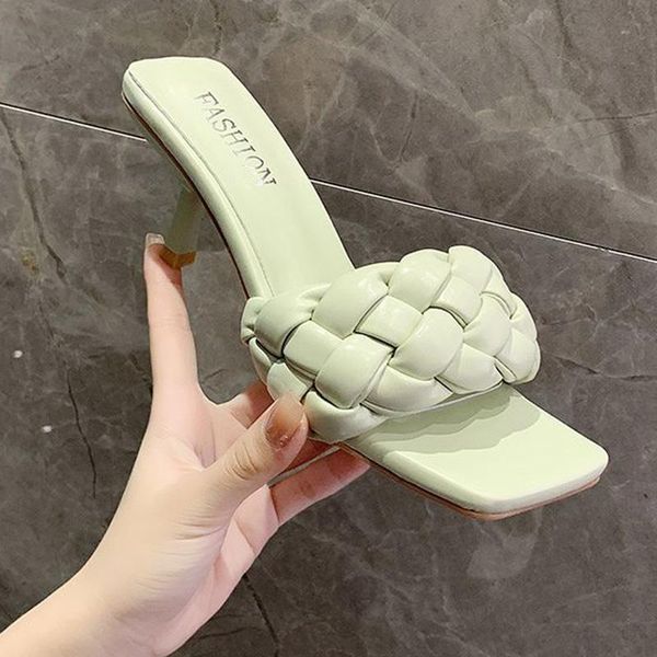 slippers ladies thin heels women's summer flip flops pu leather female waterproof mid shoes square toe shoe 2021, Black
slippers ladies thin heels women's summer flip flops pu leather female waterproof mid shoes square toe shoe 2021, Black