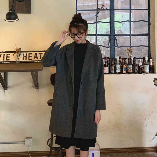 wool women's coat mid-winter long student fashion wool woman's cloth winter shelters, Black