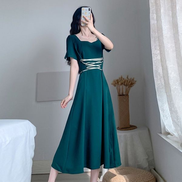 women's summer dresses casual high waist solid vintage fashion design elegant lady square collar lace-up dress vestidos 210514, Black;gray
women's summer dresses casual high waist solid vintage fashion design elegant lady square collar lace-up dress vestidos 210514, Black;gray