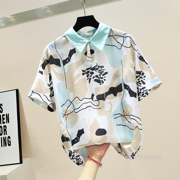 women's blouses & shirts contrast color lapel collar printed blouse women 2021 summer fashion tos wild loose large size short sleeve to, White
women's blouses & shirts contrast color lapel collar printed blouse women 2021 summer fashion tos wild loose large size short sleeve to, White