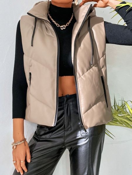 drawstring hooded pu leather puffer vest coat n2a9#, Black
drawstring hooded pu leather puffer vest coat n2a9#, Black