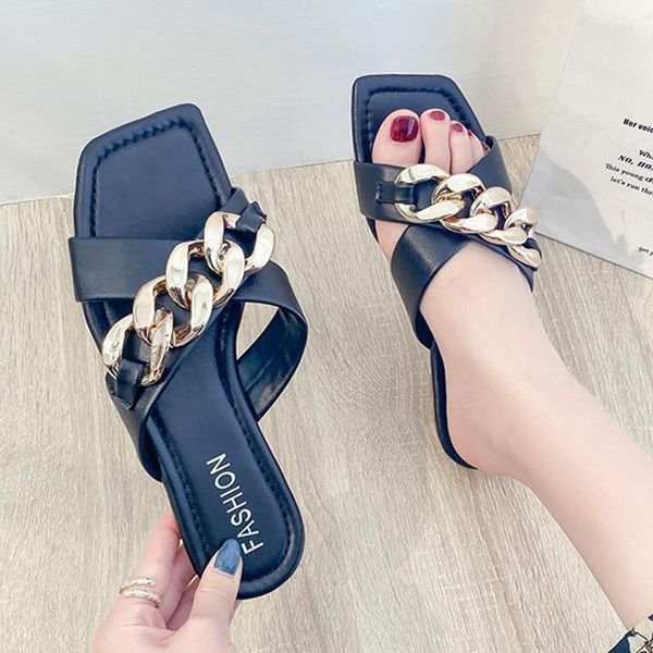 slippers 2021 women summer fashion decoration chain design cross upper open toe flat sandals solid color outdoor shoes, Black
slippers 2021 women summer fashion decoration chain design cross upper open toe flat sandals solid color outdoor shoes, Black