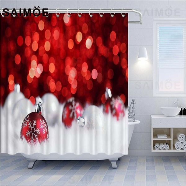 merry christmas shower curtains happy year curtain bathroom waterproof tree red glitter ball bath decor