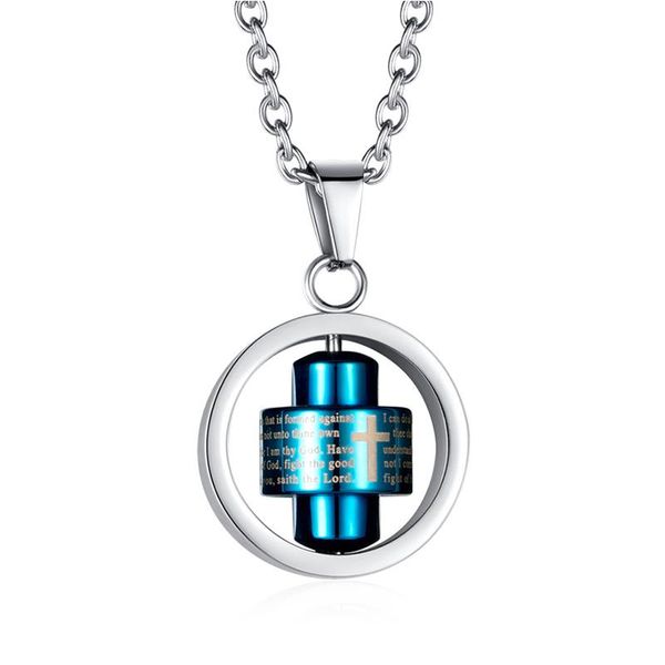 blue necklace mens rotating bible cross round pendant stainless steel chain hip hop simple jewelry on the neck necklaces, Silver
blue necklace mens rotating bible cross round pendant stainless steel chain hip hop simple jewelry on the neck necklaces, Silver