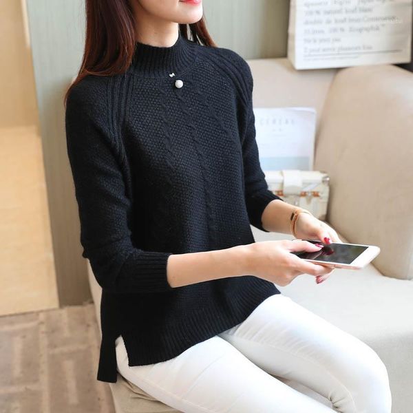 women's sweaters women autumn winter style knitted sweater pullovers lady casual solid color stand collar zz1029, White;black 
women's sweaters women autumn winter style knitted sweater pullovers lady casual solid color stand collar zz1029, White;black