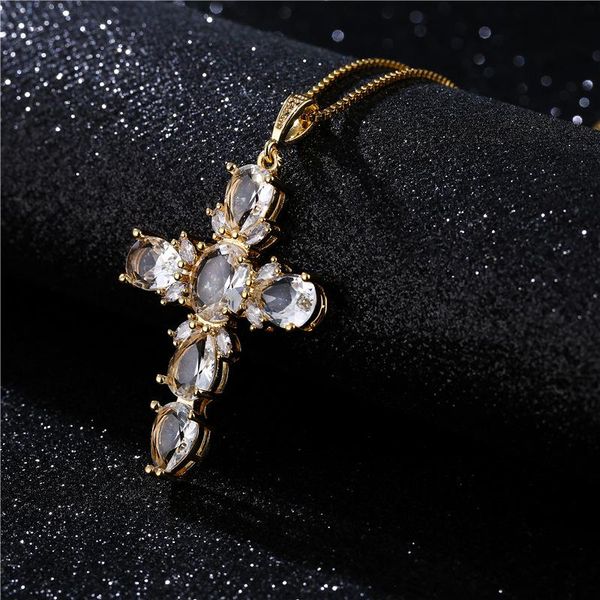 pendant necklaces large cross necklace for men jewelry hip hop exaggerated copper micro-inlaid zircon gold chain corrente masculina, Silver