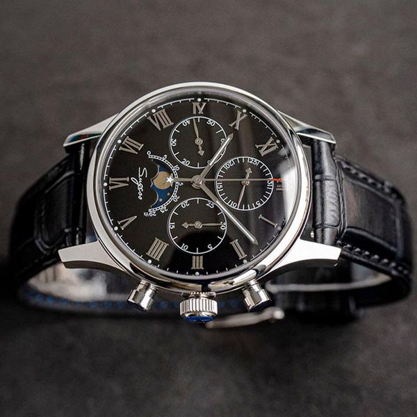 men watches sugess chronograph watch seagull movement st1908 sapphire gooseneck device moon phase date black dial waterproof wristwatches, Slivery;brown
men watches sugess chronograph watch seagull movement st1908 sapphire gooseneck device moon phase date black dial waterproof wristwatches, Slivery;brown