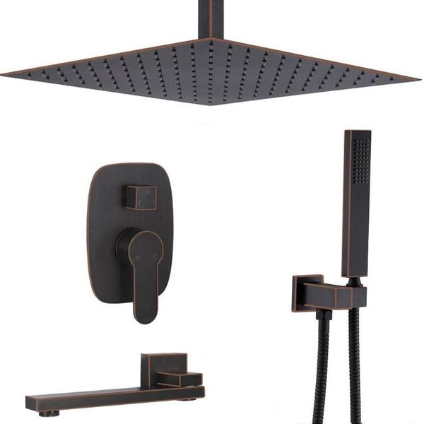 bathroom luxury black oil rubbed bronze ceiling shower system 12 inch rainfall head and handheld faucet mixer set sets
bathroom luxury black oil rubbed bronze ceiling shower system 12 inch rainfall head and handheld faucet mixer set sets