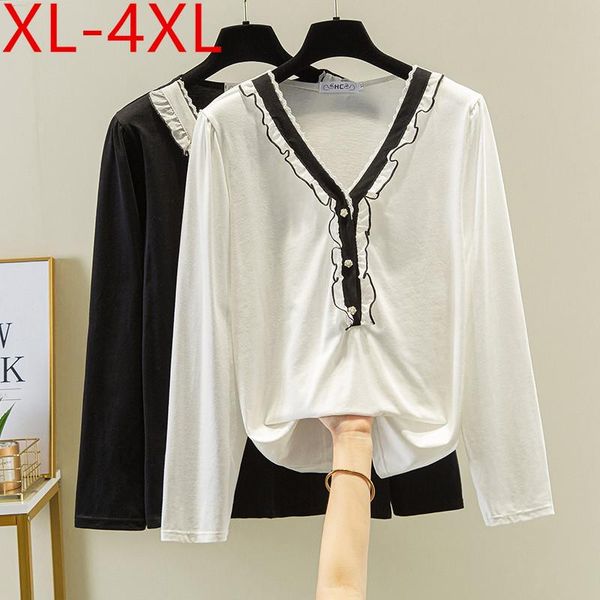 plus size t-shirt missfansiqi spring autumn women ruffles v neck long sleeve cotton large loose casual tees xl 2xl 3xl 4xl, Black
plus size t-shirt missfansiqi spring autumn women ruffles v neck long sleeve cotton large loose casual tees xl 2xl 3xl 4xl, Black