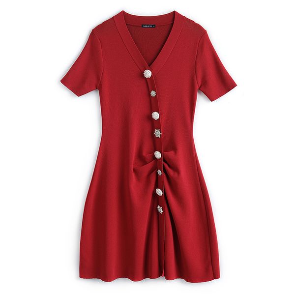 women black red knitted v-neck delicate chic button ruched short sleeve elegant mini dress summer d2587 210514, Black;gray
women black red knitted v-neck delicate chic button ruched short sleeve elegant mini dress summer d2587 210514, Black;gray