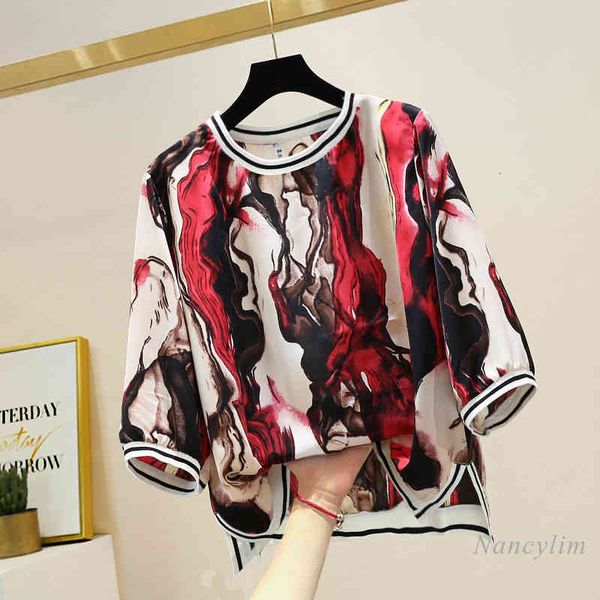 blouses half sleeve shirt for women loose slit printed round neck chiffon blouse female pullover blusas mujer de moda, White
blouses half sleeve shirt for women loose slit printed round neck chiffon blouse female pullover blusas mujer de moda, White