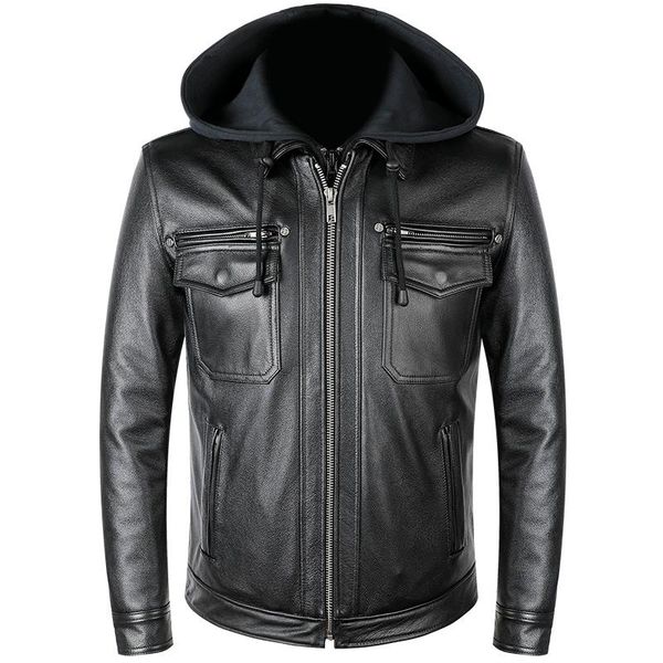 men's leather & faux cowhide winter real motorcycle biker jacket casual detachable hooded genuine jackets warm thickened coat, Black
men's leather & faux cowhide winter real motorcycle biker jacket casual detachable hooded genuine jackets warm thickened coat, Black