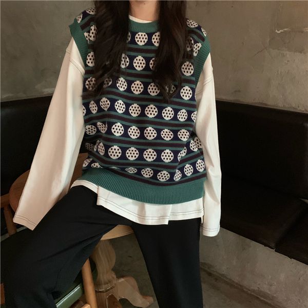 2 colors pullover vest sweater autumn 2021 womens vest preppy style sleeveless vintage knitted sweater vest womens(c9295), White;black
2 colors pullover vest sweater autumn 2021 womens vest preppy style sleeveless vintage knitted sweater vest womens(c9295), White;black