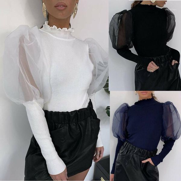 style women shirts ladies ruffled long puff sleeve solid basic club organza ruffles dialy turtleneck fashion 2021 women's blouses, White
style women shirts ladies ruffled long puff sleeve solid basic club organza ruffles dialy turtleneck fashion 2021 women's blouses, White